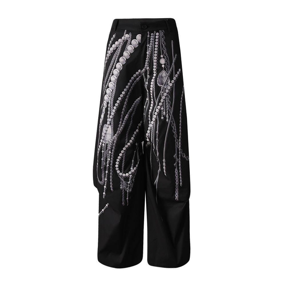 Women's Design Pearl Floral Print Casual Autumn High Pants