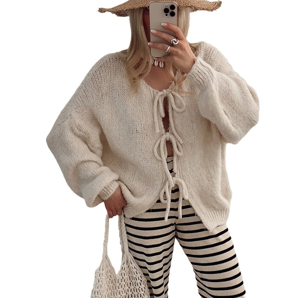 Women's Fashion Round Neck Long Sleeve Pink Sweaters