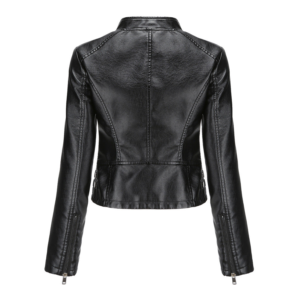 Women's Rivet Leather Long-sleeved Stand Collar Fashion Jackets