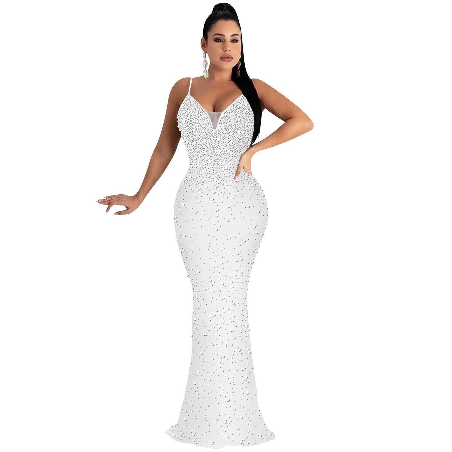 Women's Fashion Sexy Nightclub Rhinestone Beaded Strap Dresses