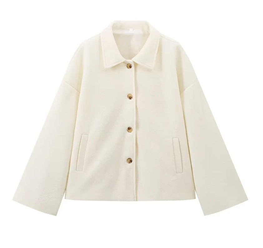 Women's Creative Lapel Button Loose Woolen Jackets