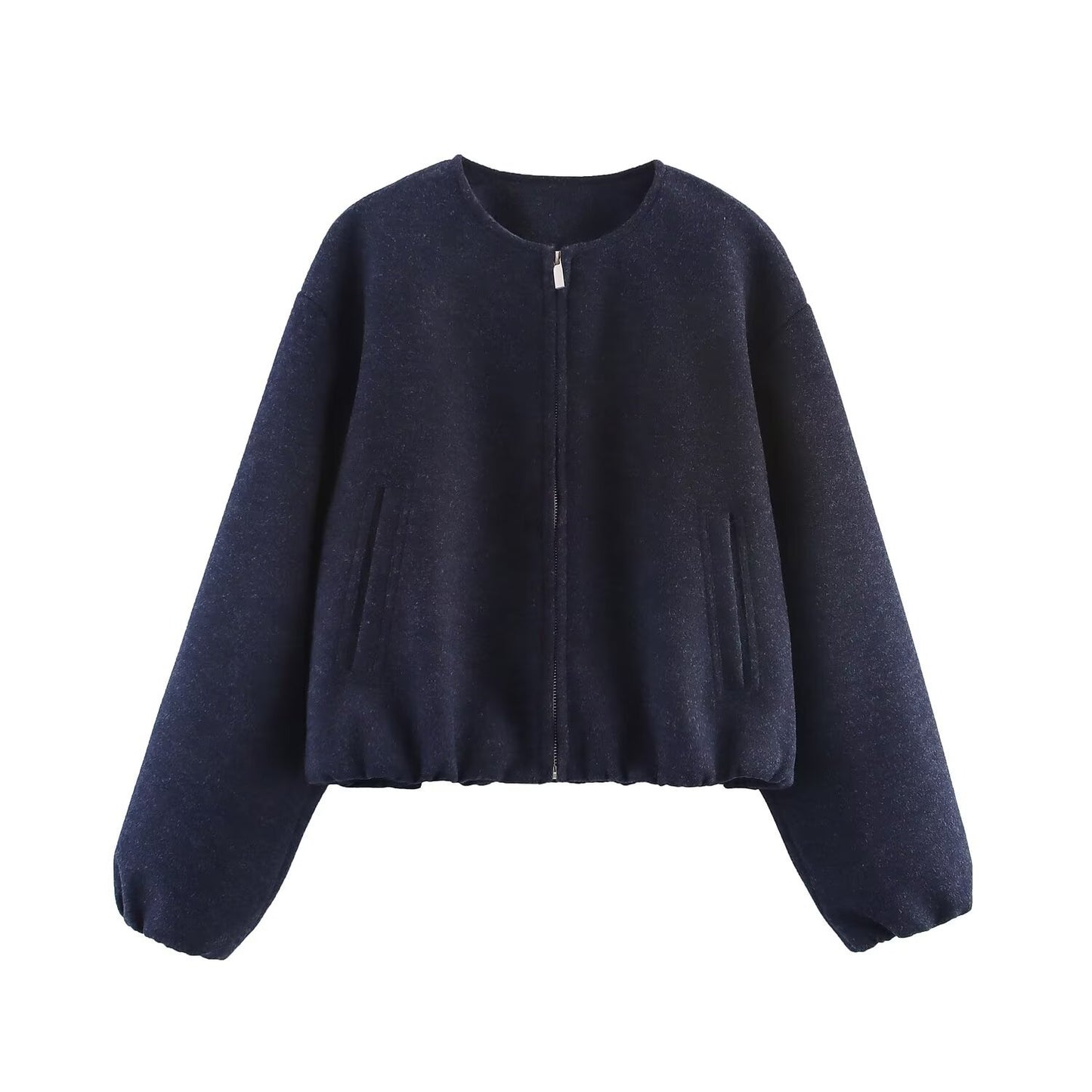 Women's Round Neck Long Sleeve Solid Color Jackets