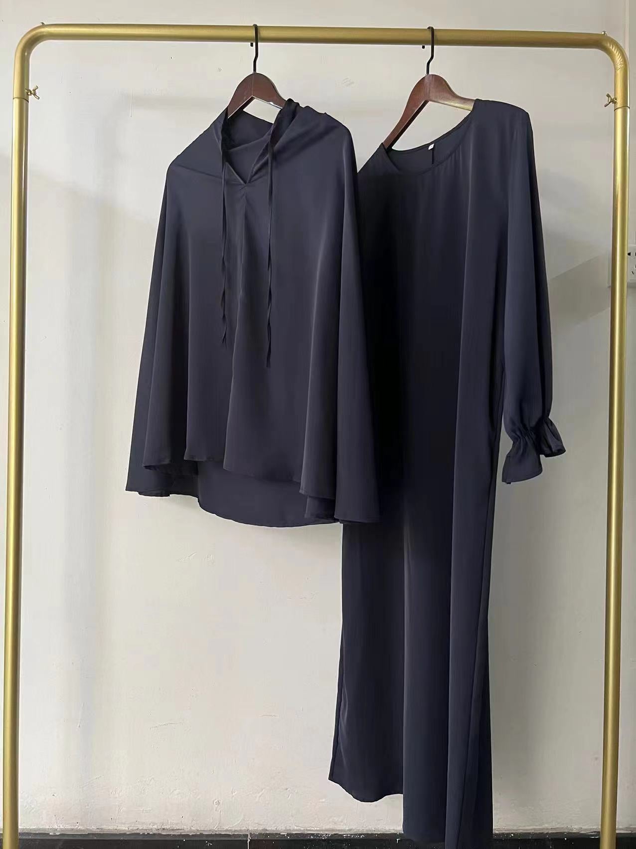 Autumn Pure Color Elegant Two-piece Malay Dresses