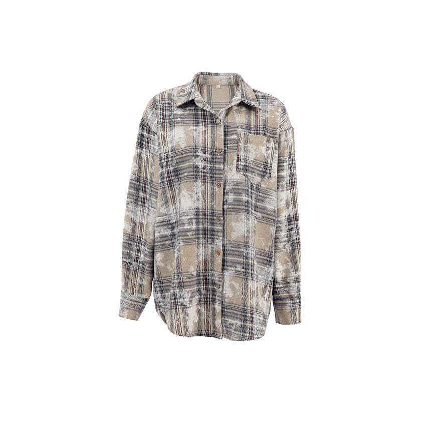 Women's Spring Mid-length Cotton Niche Design Plaid Blouses