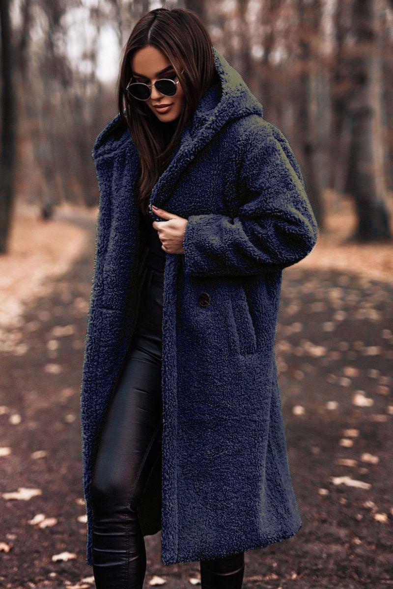 Women's Fashionable Long Solid Color Sleeve Woolen Coats