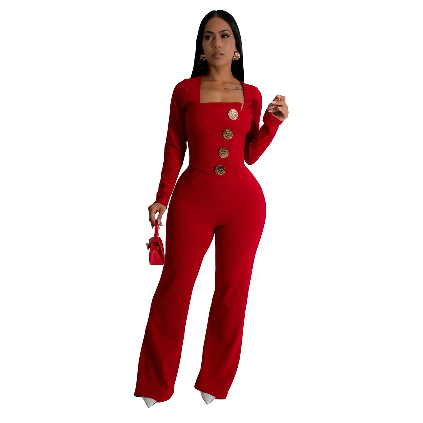 Women's Fashion Wear Long Sleeve Arm Covering Trousers Jumpsuits