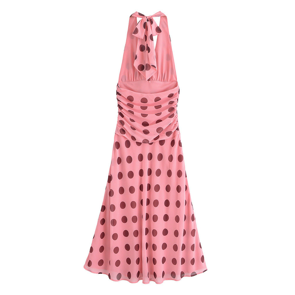 Women's Summer Casual Polka Dot Backless Halter Dresses
