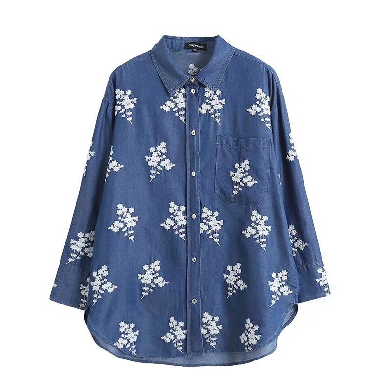 Women's Fashion Loose-fitting Long Sleeves Flower Embroidered Clothing