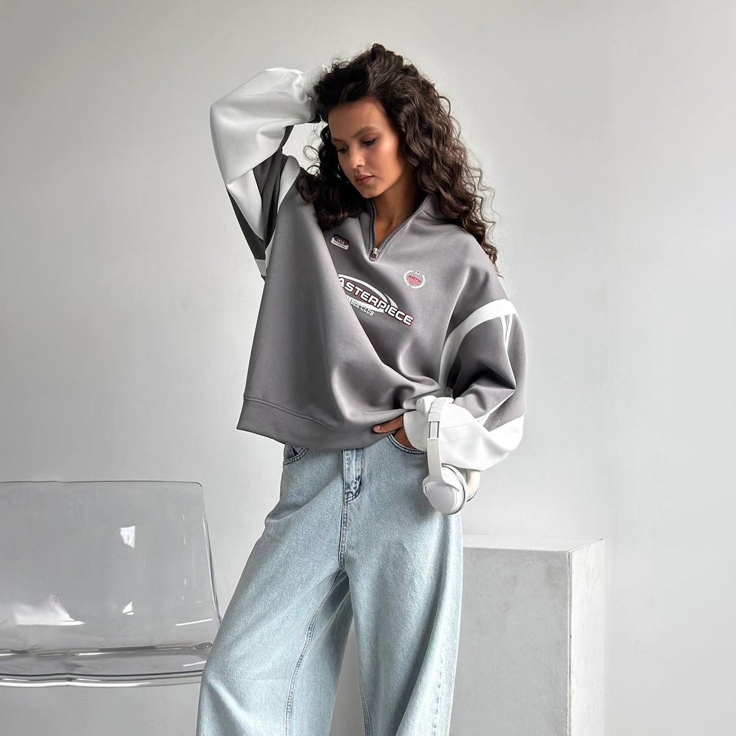 Women's Letter Print Contrast Color Sports For Sweaters