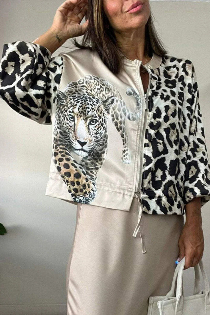 Women's Wear Autumn Leopard Animal Combination Printing Jackets