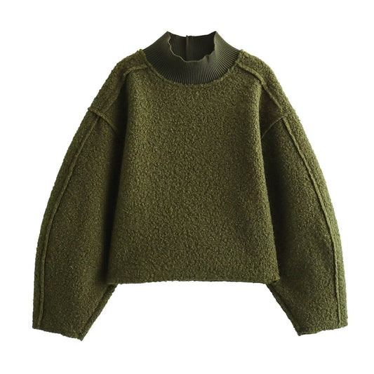 Women's Lapel Leisure Bloomers Long-sleeved Warp Knitted Sweaters