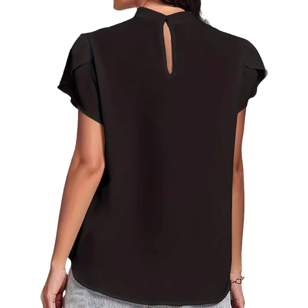 Women's Pleated Wrap Sleeve Arc Lock Hole Blouses