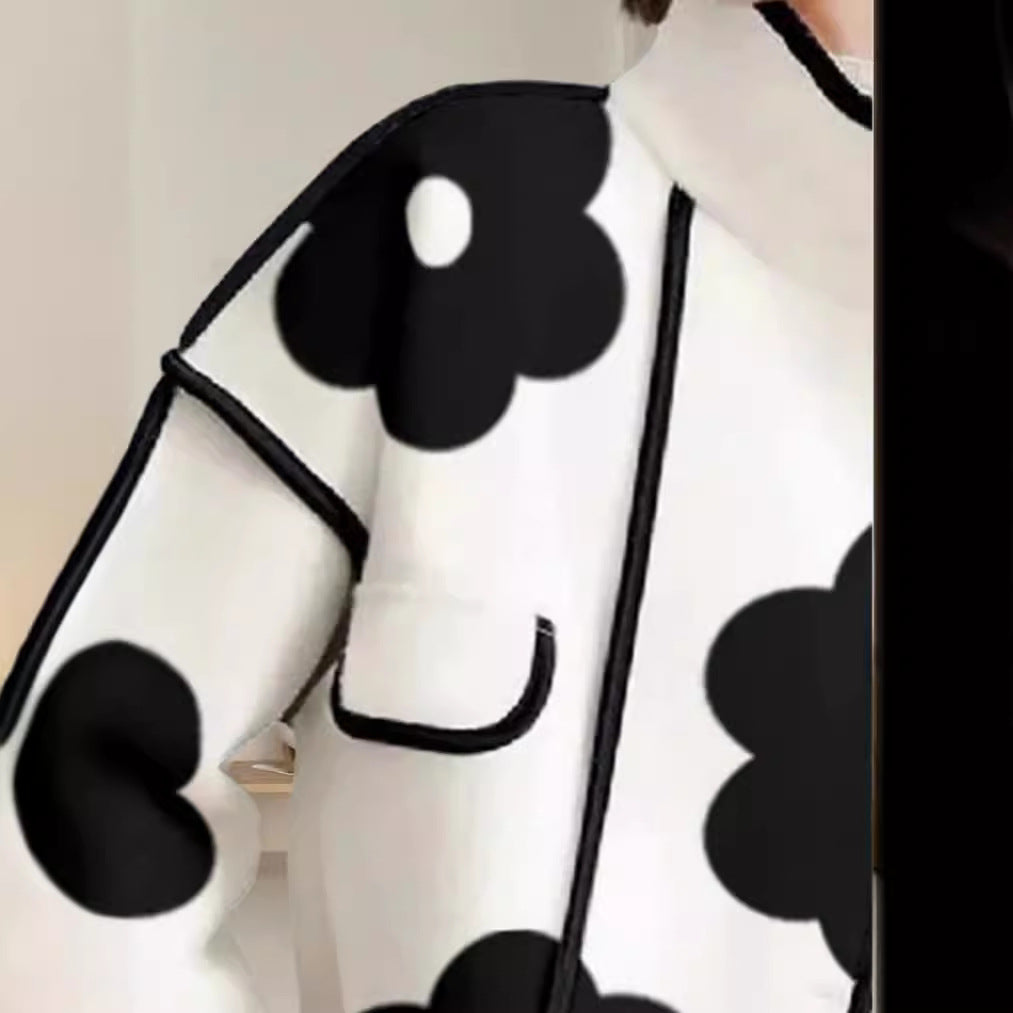 Women's Long Sleeve Loose Contrast Color Flower Floral Jackets
