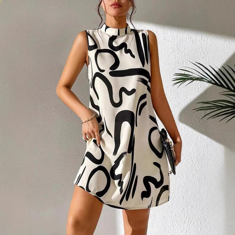 Women's Summer Printed Stand Collar Dress Dresses
