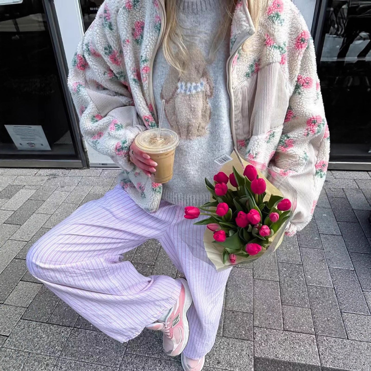 Women's Street Fashion Jacquard Polar Fleece Coats