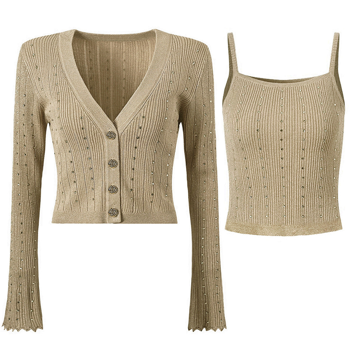 Women's Quality Knitted Dress Rhinestone Wool Woven Dresses