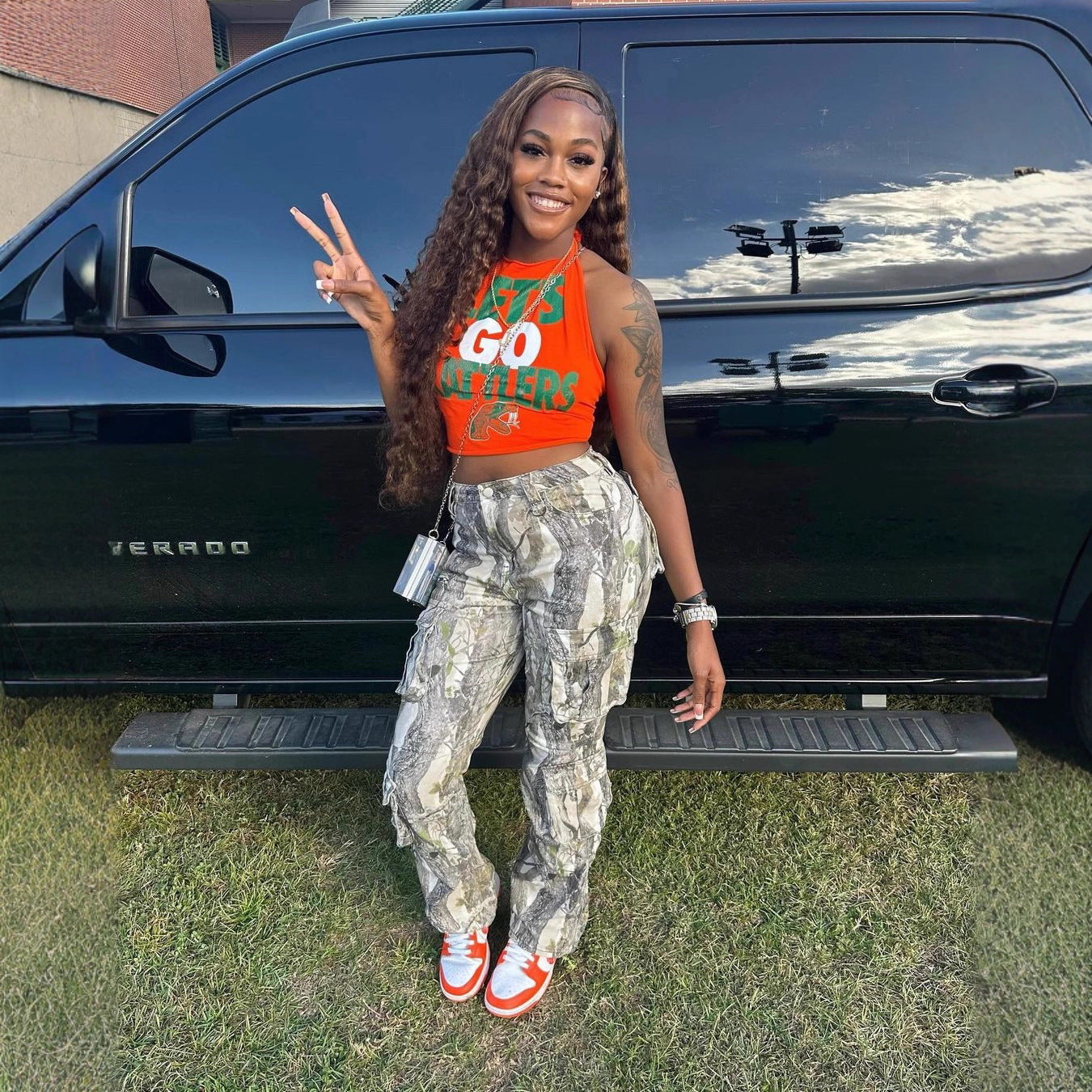 Women's Autumn Stitching High Waist Camouflage Pocket Pants