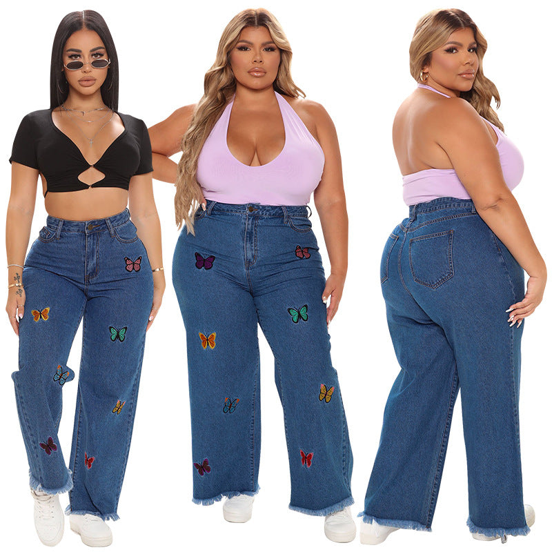 Women's Cool Autumn Embroidered Washed Sexy Jeans