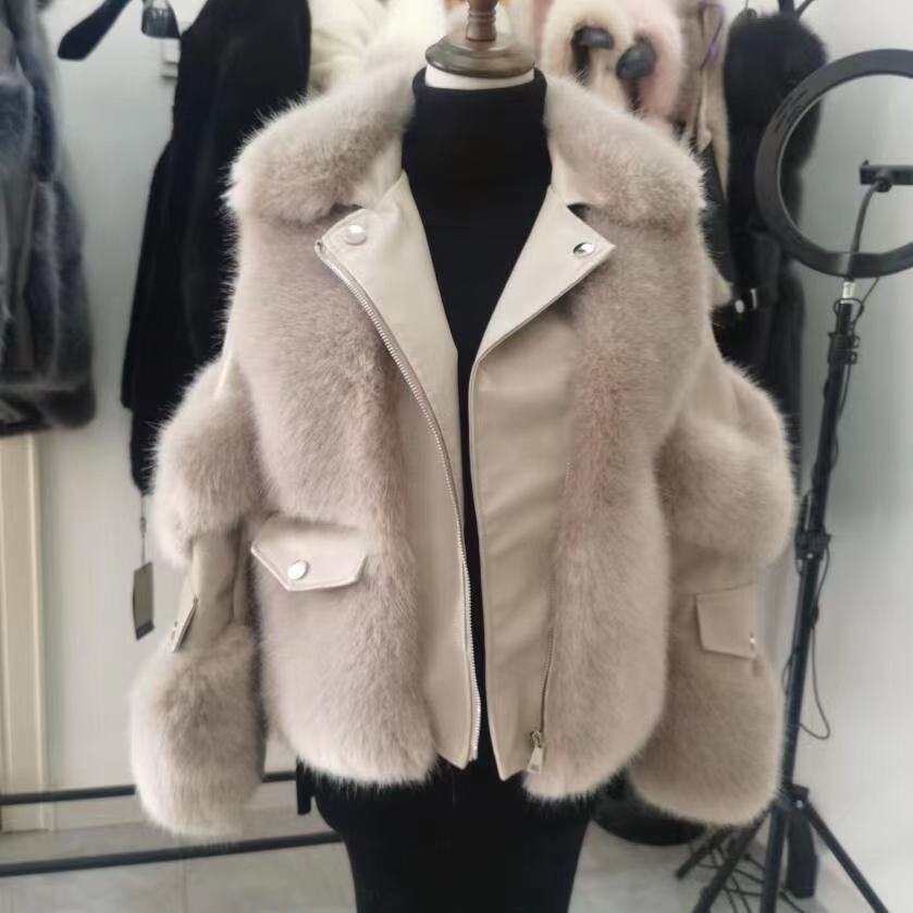 Elegant Imitation Fox Fur Integrated Wind Coats