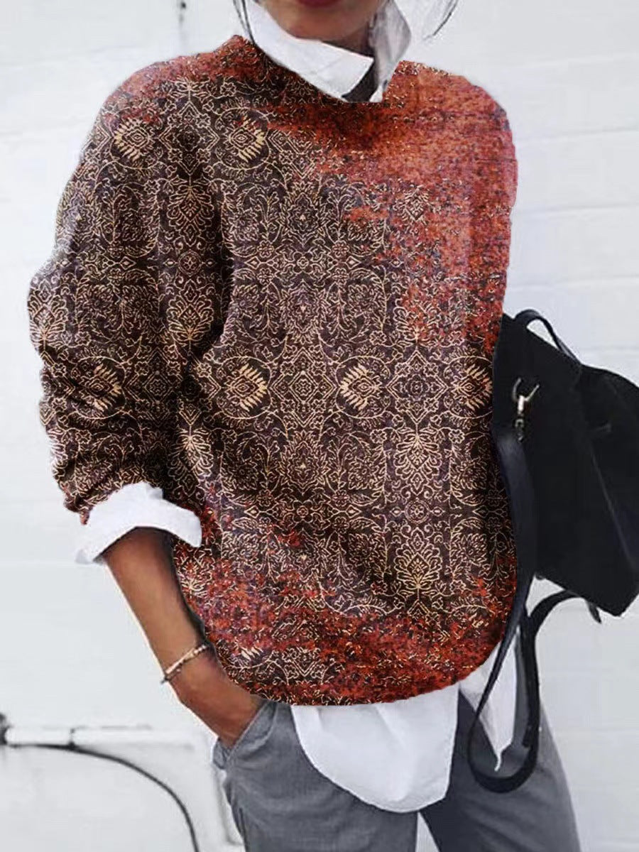 Women's Fashion Brushed Geometric Printed Loose Long Blouses