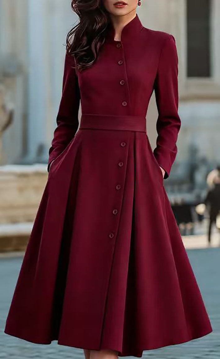 Women's Solid Color Buttons Long Sleeve Exquisite With Dress