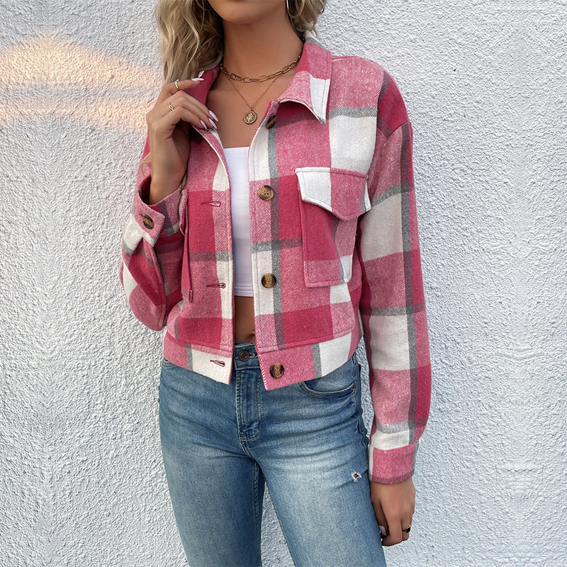 Women's Retro Style Classic Plaid Long Sleeve Jackets
