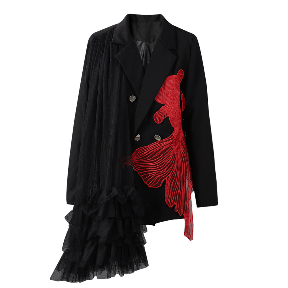 Women's Embroidery Small Goldfish Stitching Irregular Mesh Summer Coats