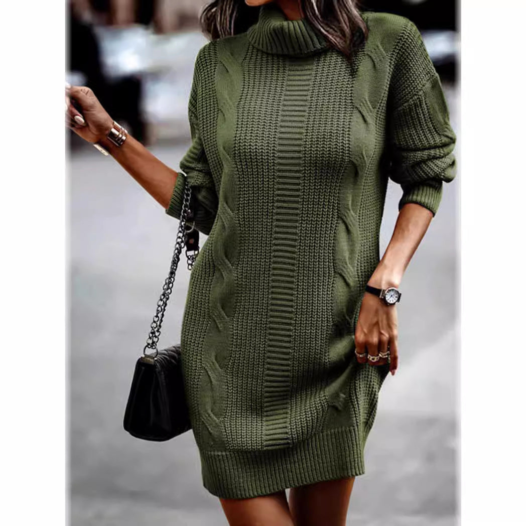Women's Fashion Mid-length Turtleneck Long Sleeve Twisted Sweaters