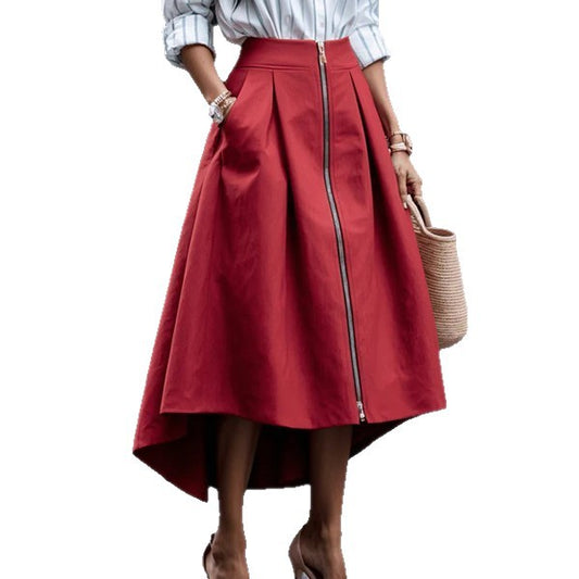 Women's Solid Color Zipper Irregular Pocket Fashion Skirts