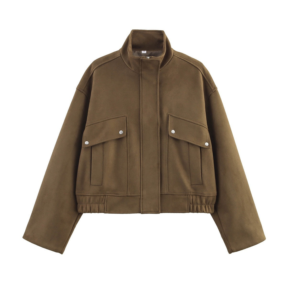 Women's Fashion Loose Zipper Ornament Stand Collar Jackets