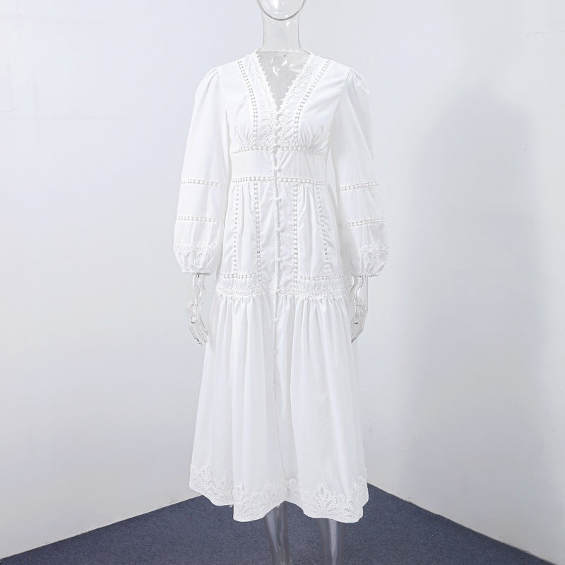 Women's Summer Retro French Lapel Hollow Puff Sleeve Elegant Tied Clothing