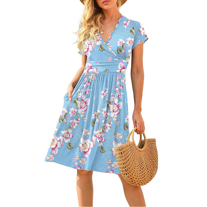 Women's Sleeve Printed Pocket Mid-length Dress Dresses