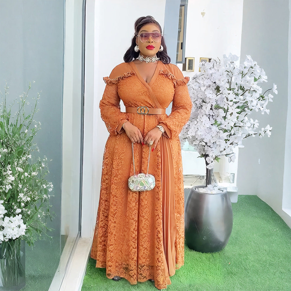 Women's Lightly Mature Cinched Patchwork Lace Dress Dresses