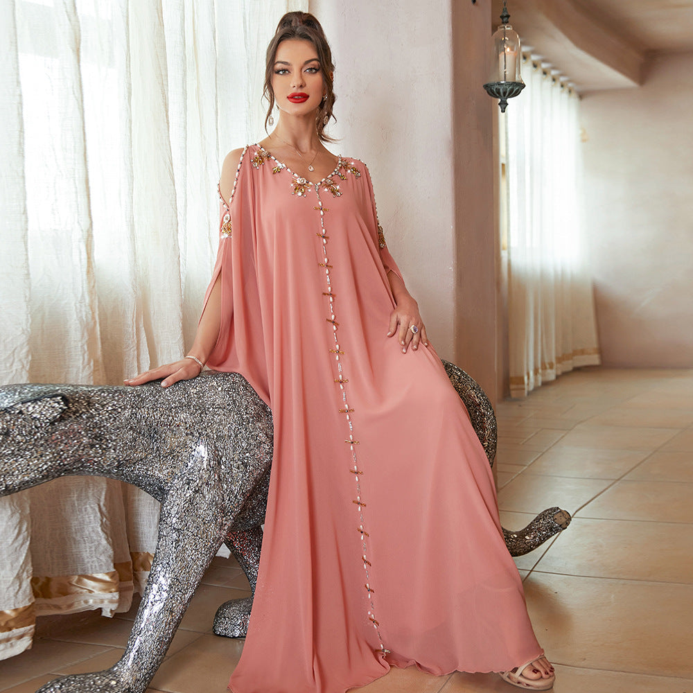 Coral Pink Party Diamond Large Swing Dresses