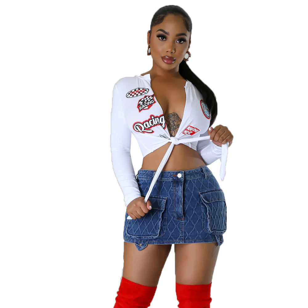 Women's Cement Printed Sexy Hot Hollow Out Long Sleeve Blouses