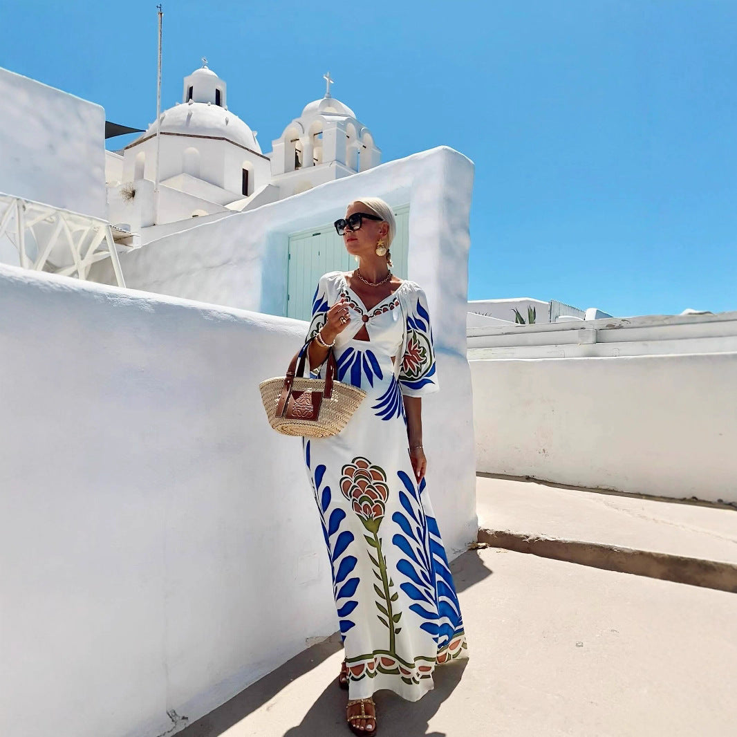 Women's Dress Positioning Printed Backless Vacation Style Dresses