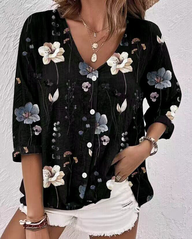 Women's Buttons Chiffon Printed Long Sleeve Cardigans