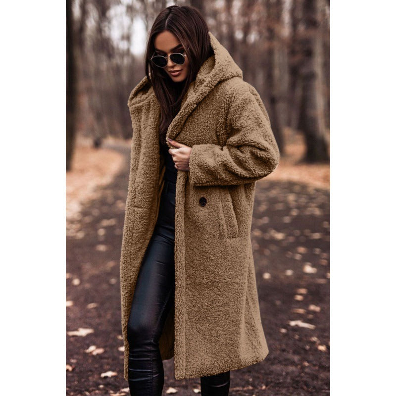 Women's Fashionable Long Solid Color Sleeve Woolen Coats
