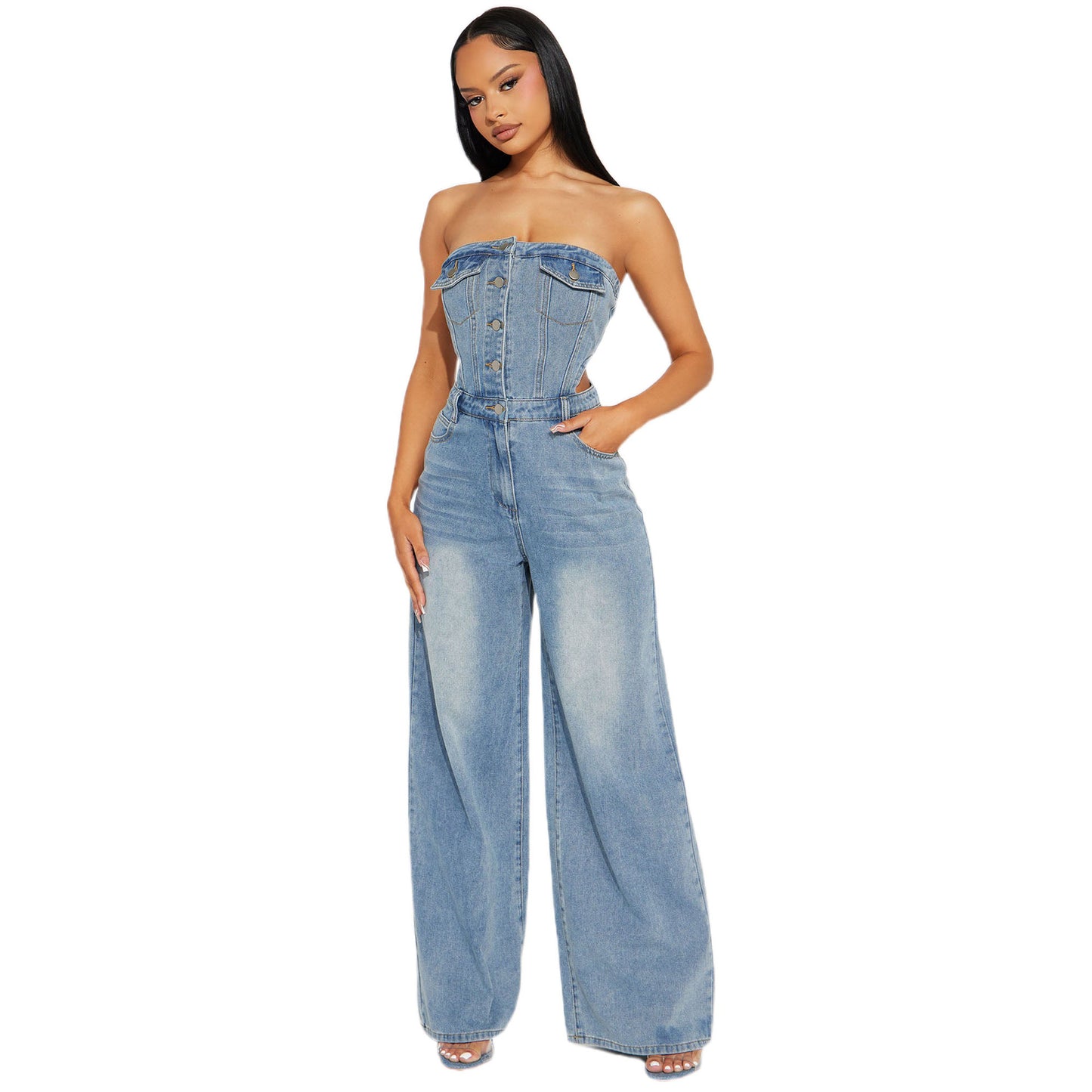 Women's Tube Slim Fit Straight Wide Leg Jumpsuits
