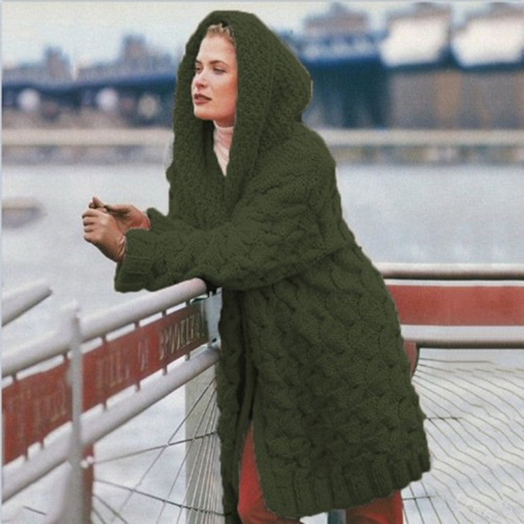 Women's Glamorous Twist Woven Thickened Hooded Knitwear