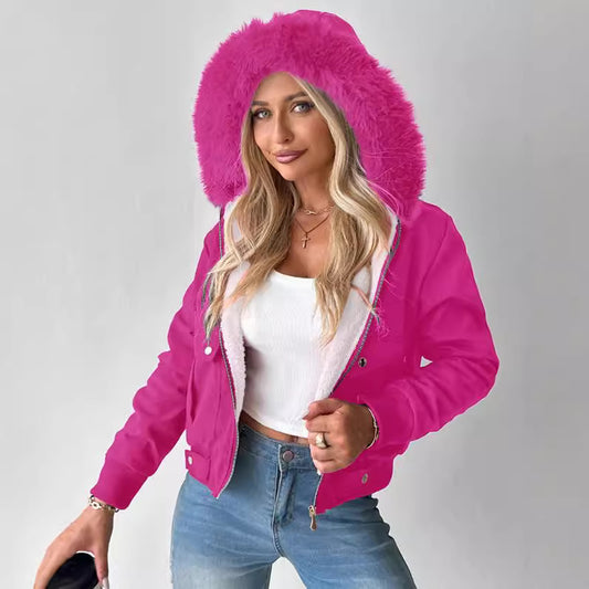Women's Casual Fashion Hooded Furry Lining Jackets