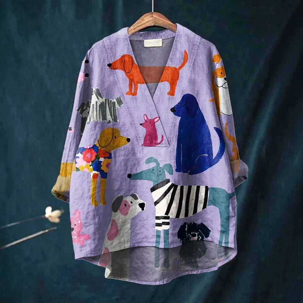 Women's Loose Printed Shirt For Long Sleeve Blouses