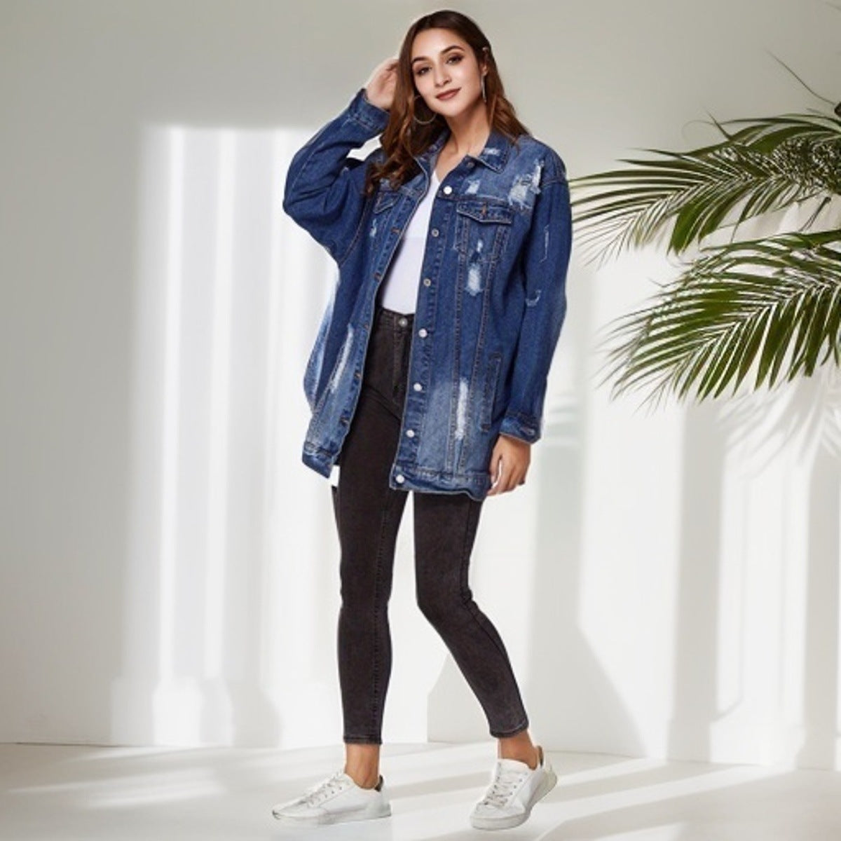 Women's Denim Water Washed Hole Street Hipster Jackets