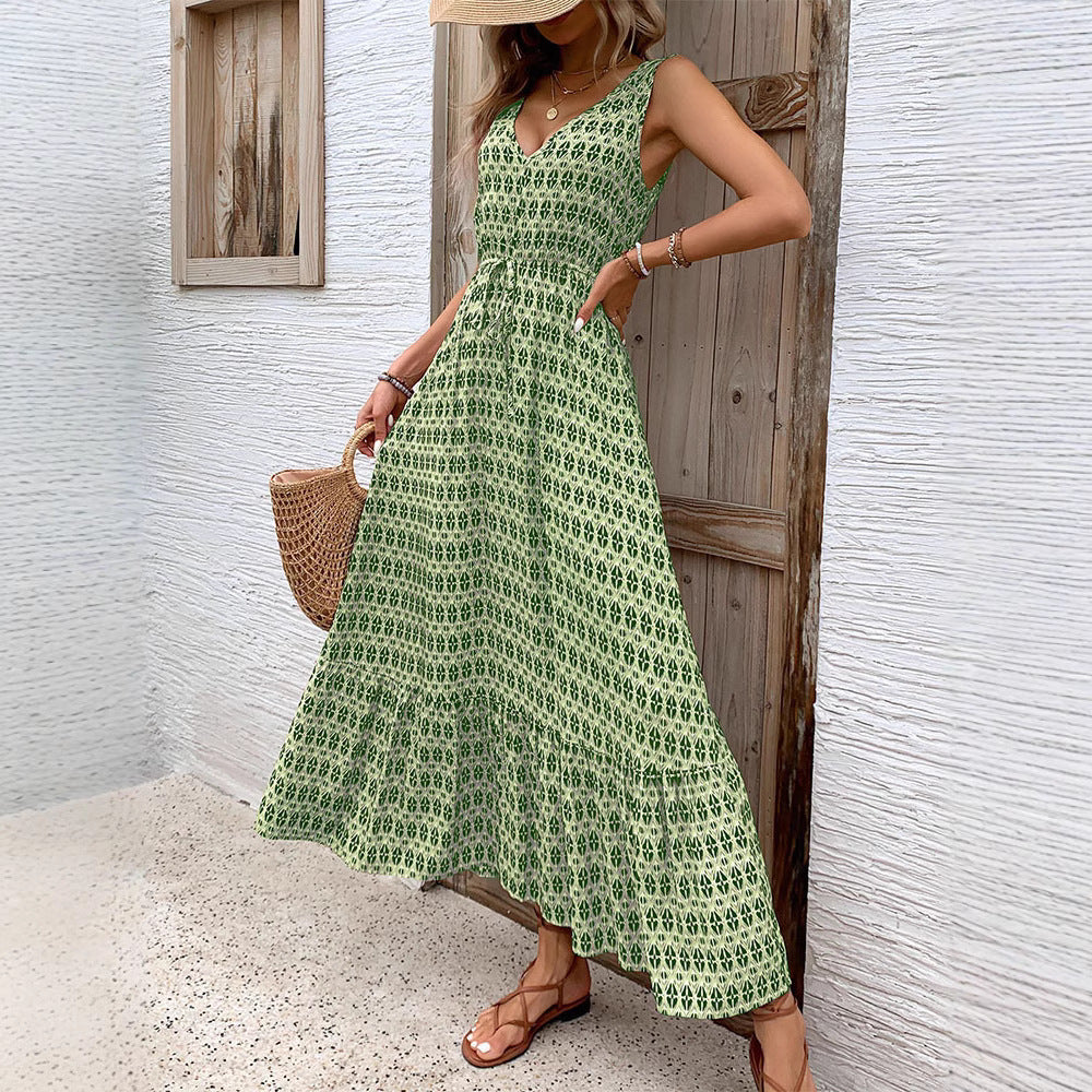 Women's Summer Rhombus Prints Sleeveless Dress Dresses