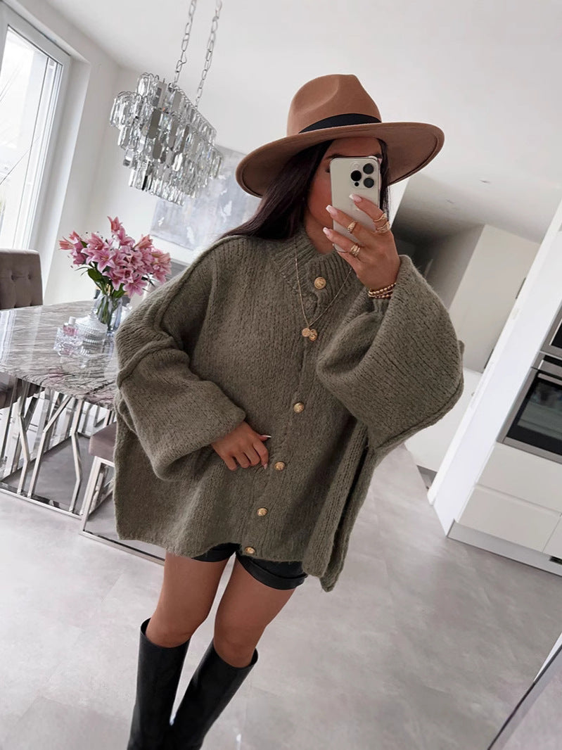 Fashion Solid Color Casual Retro Batwing Sweaters