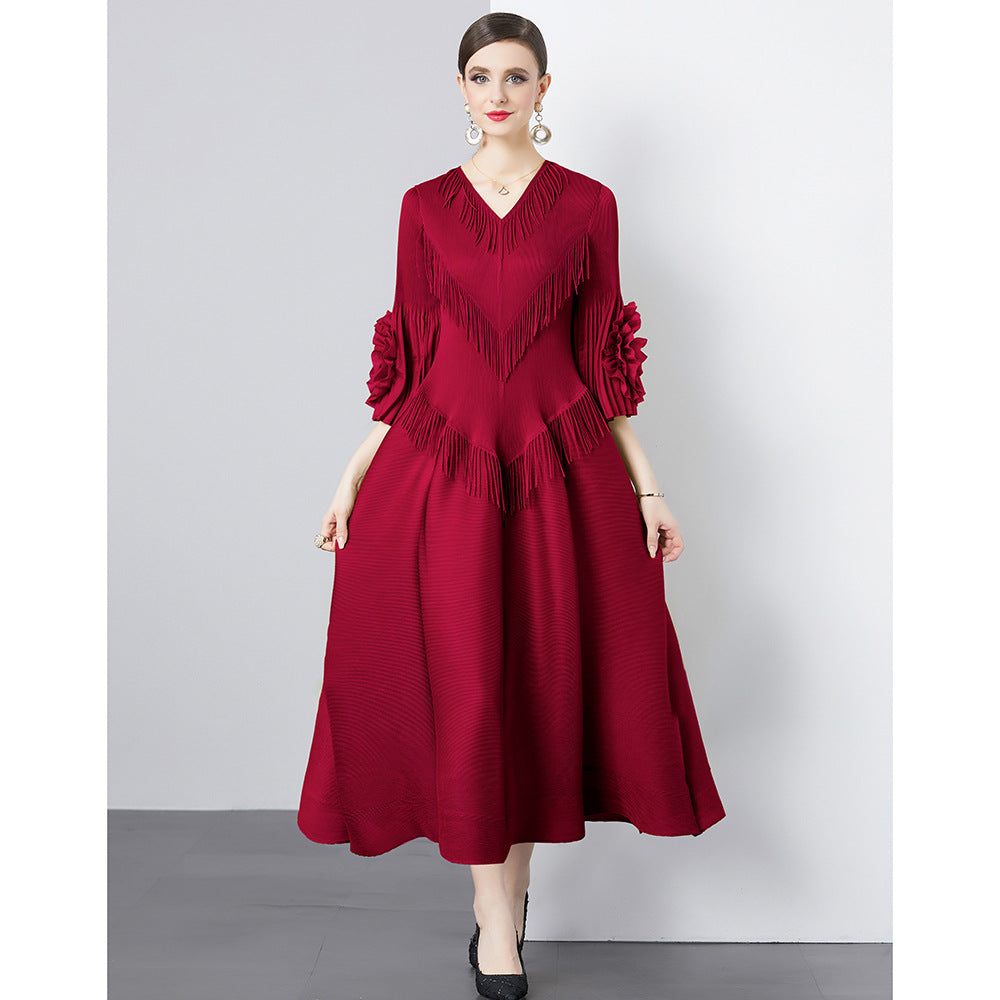 Ruffled Plate Flower Tassel Stitching Geometric Dresses