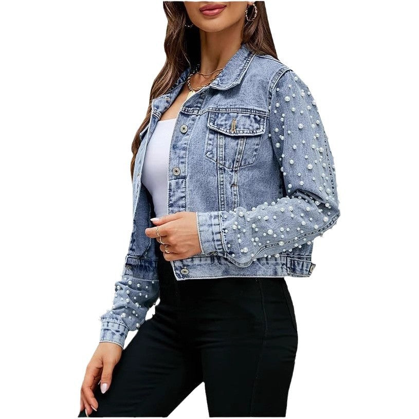 Women's Trendy Glamorous Denim Beaded Casual Jackets