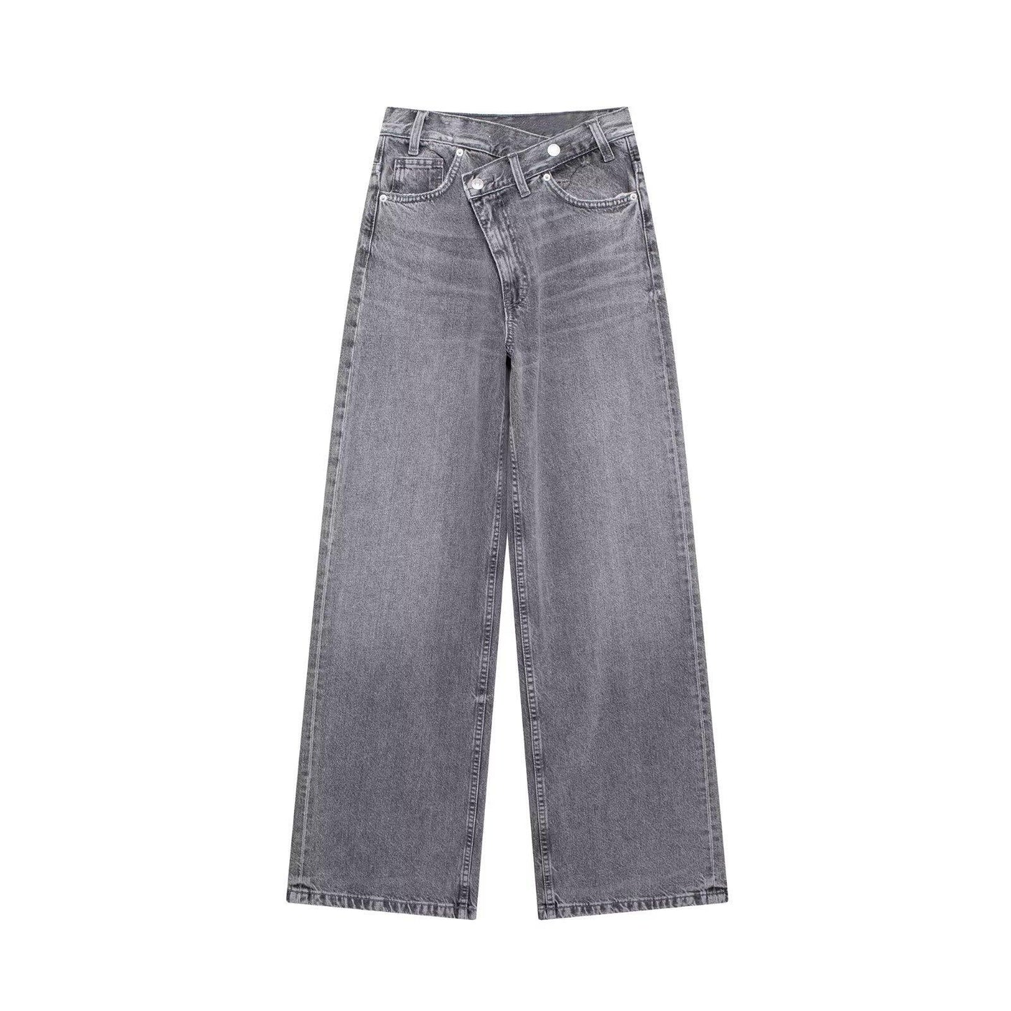 Women's Wide Leg Show Personality Double Breasted Jeans