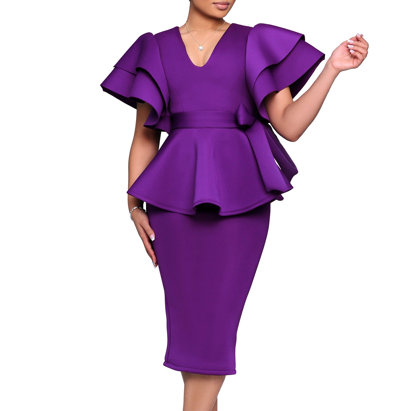 Women's Elegant Ruffles Slim Dress Ladies Formal Dresses