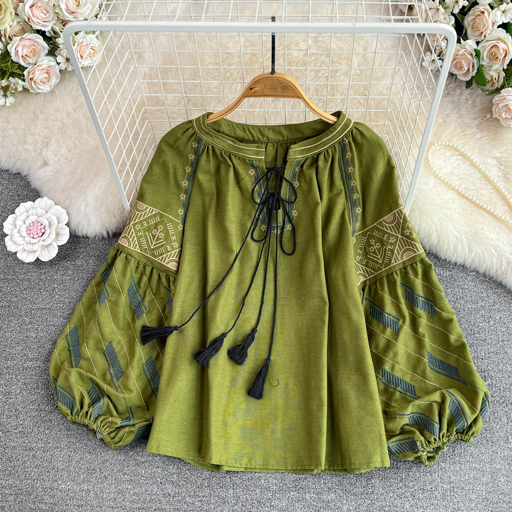 Retro Style Lantern Long Sleeve Loose Tops